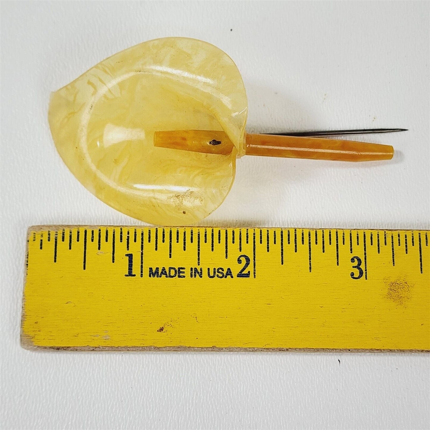 Vintage Yellow Swirl Celluloid Mourning Lilly Flower Stick Hat Pin