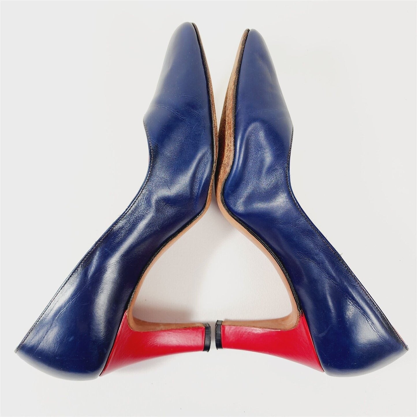 Vintage Geppetto Red & Blue Leather Heels Shoes Size 7.5 M