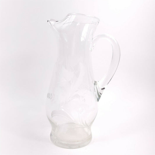 Cut Glass Water Pitcher 10" Tall Flowers