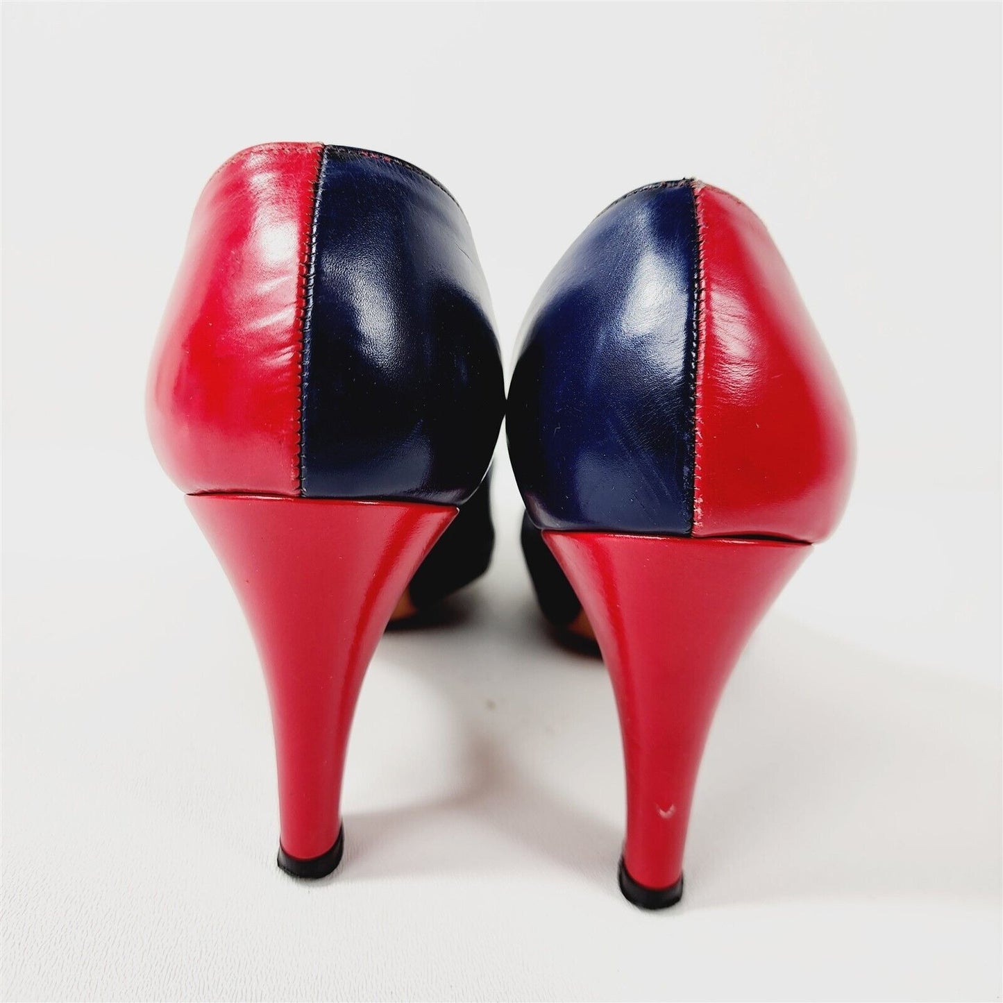 Vintage Geppetto Red & Blue Leather Heels Shoes Size 7.5 M