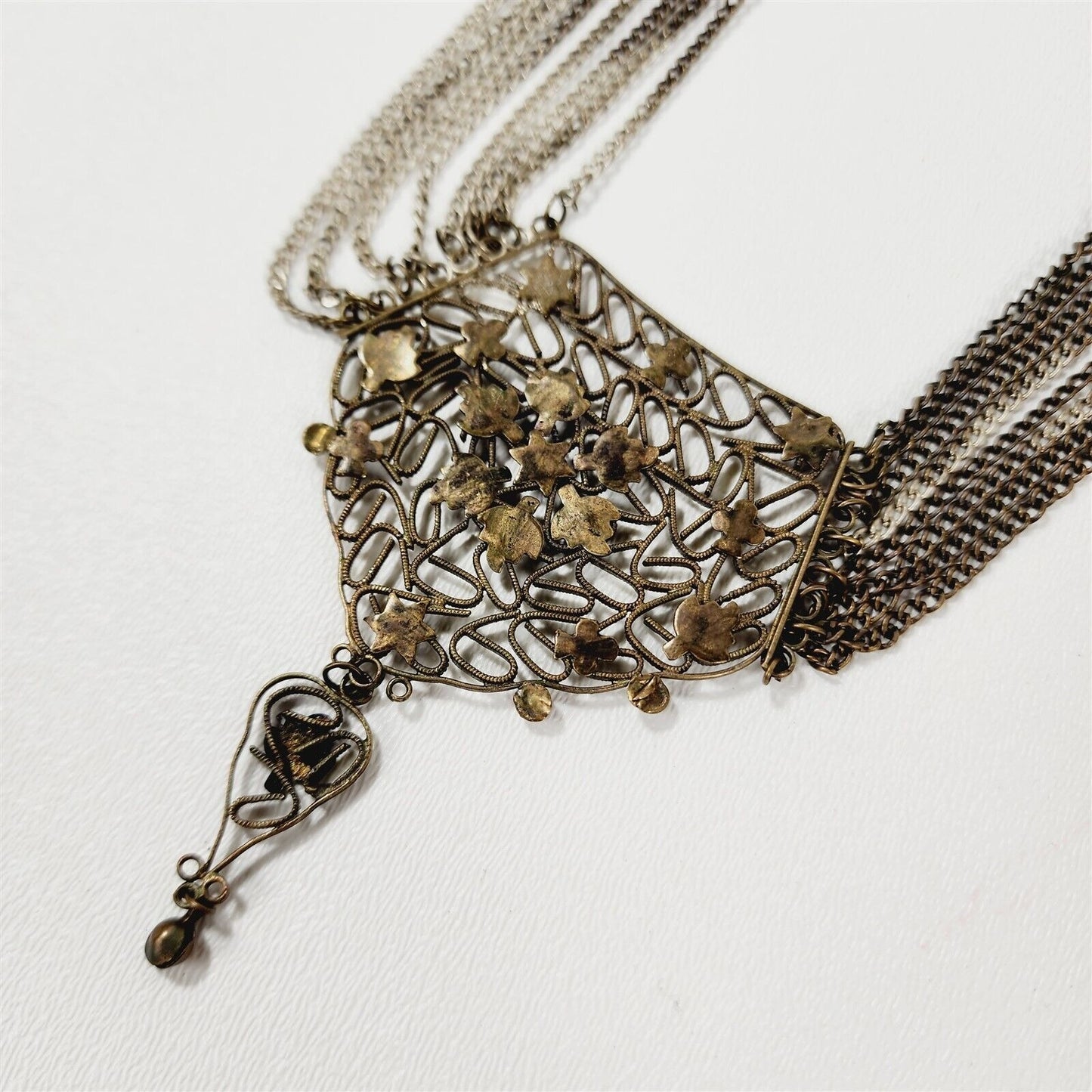 Vintage Silver Filigree Chain Tibetan Layered Necklace