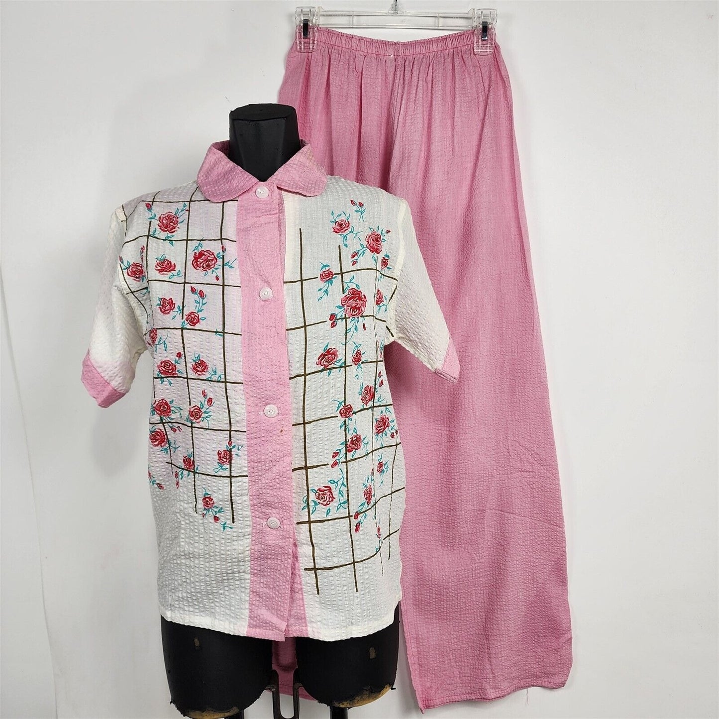 Vintage 1950s Carol Brent Lingerie Pink & White Top & Pants Pajama PJ Set