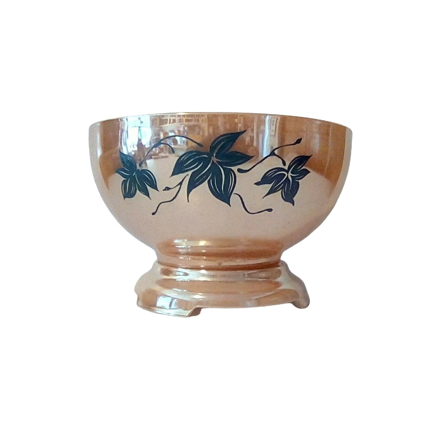 Anchor Hocking Fire King Peach Lustre Luster Floral Leaf Punch Bowl