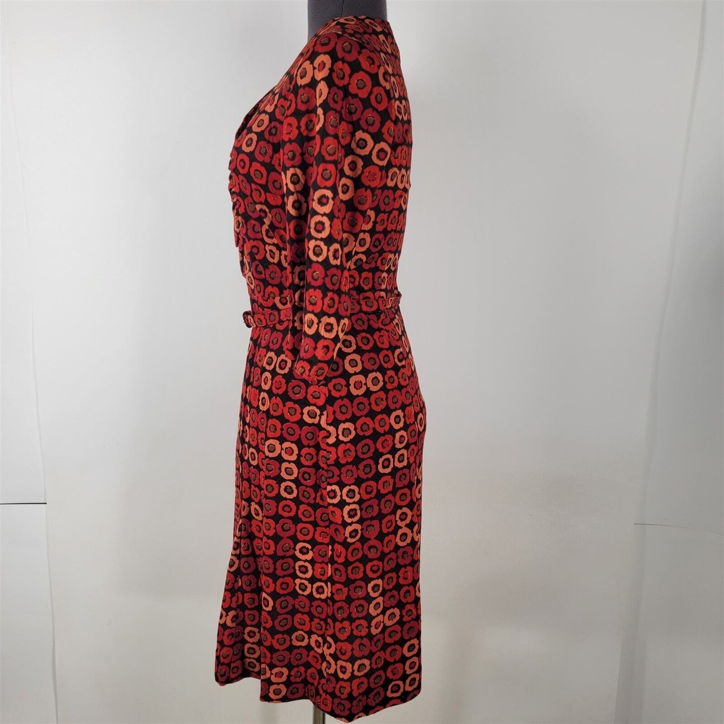 Vintage 1960s House of Shroyers Red & Orange Floral Jersey Print Dress