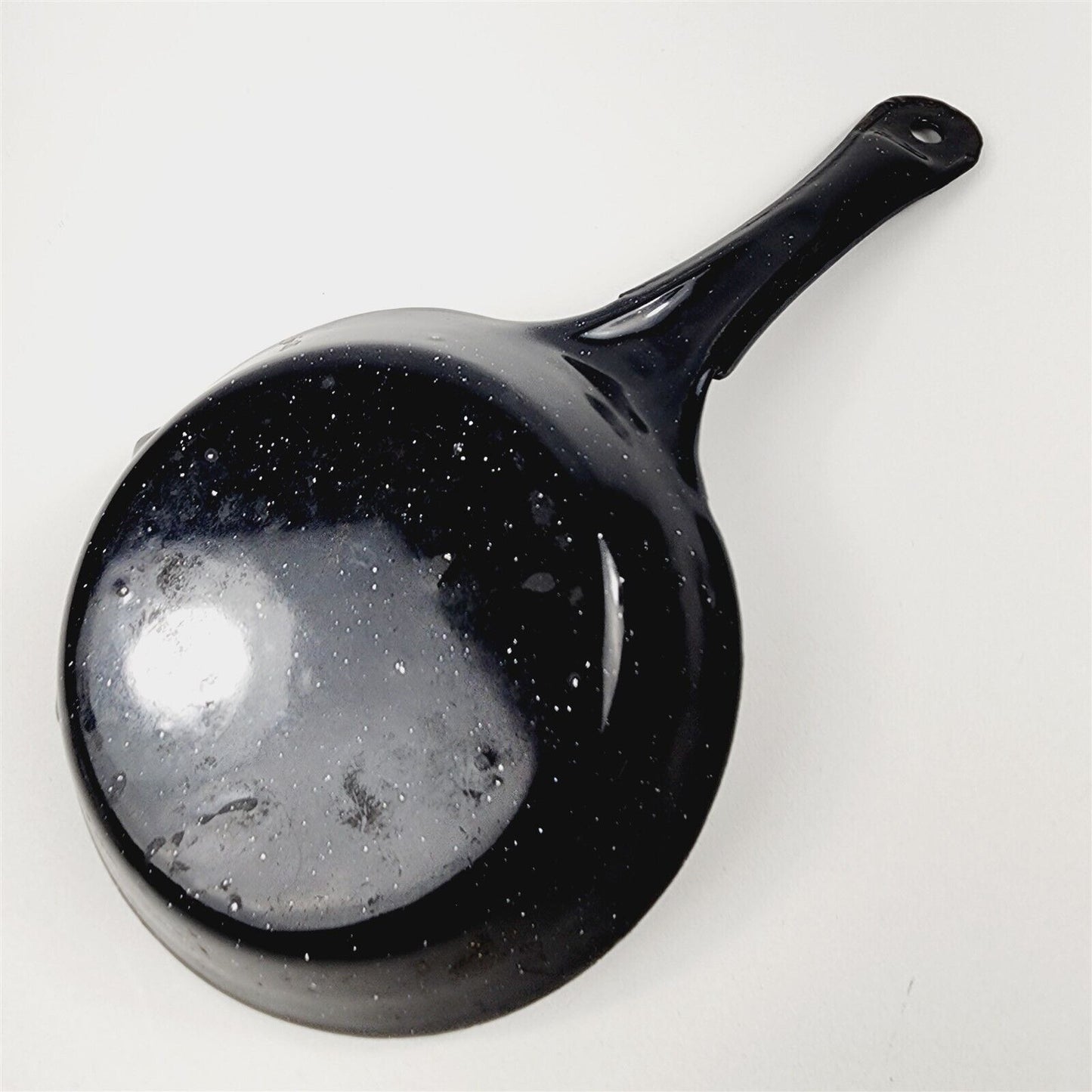 Vintage Black Enamelware Frying Pan w/ White Speckles Camping - 6"