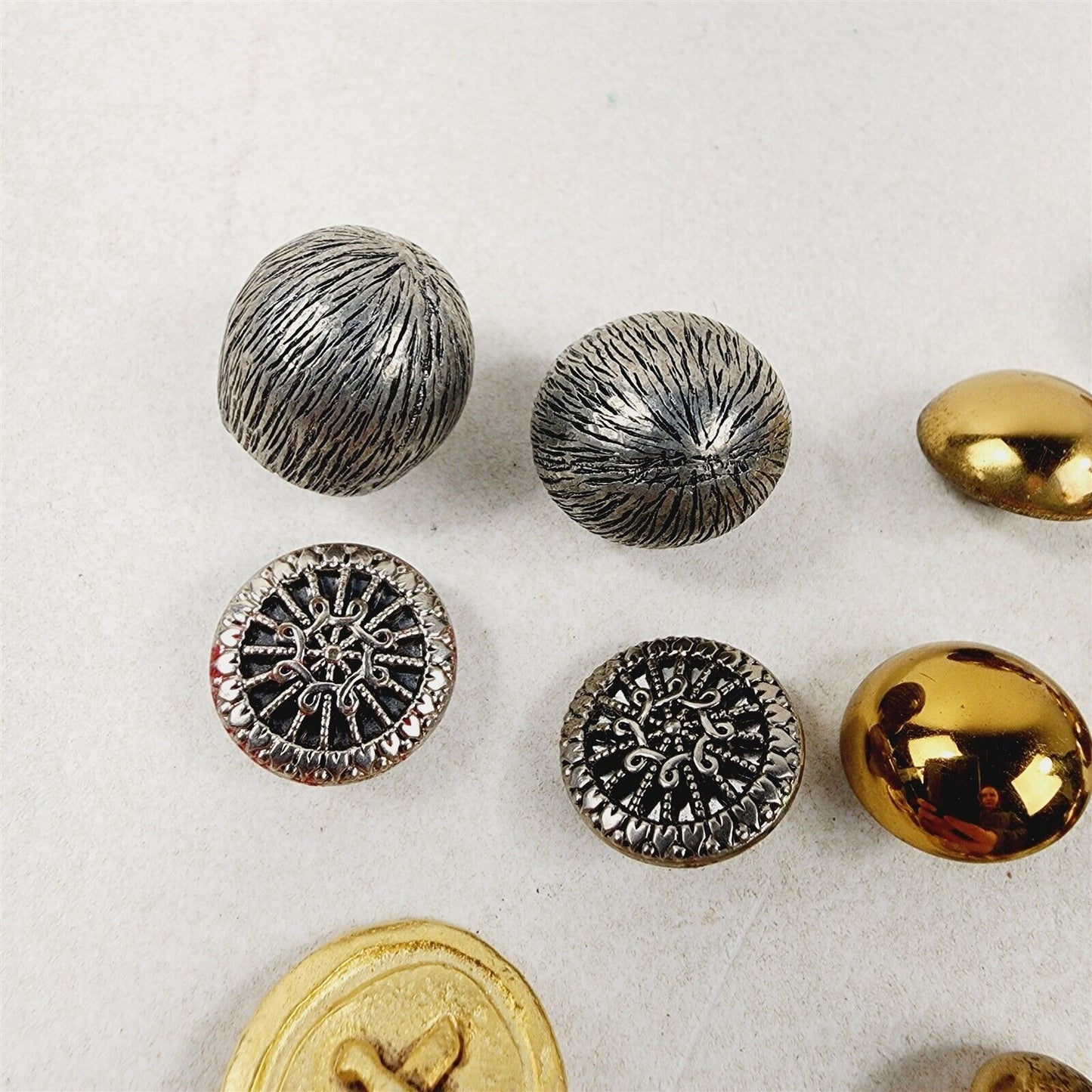 Lot of 19 Vintage Metal Buttons Brass Aluminum Gold & Silver Tone