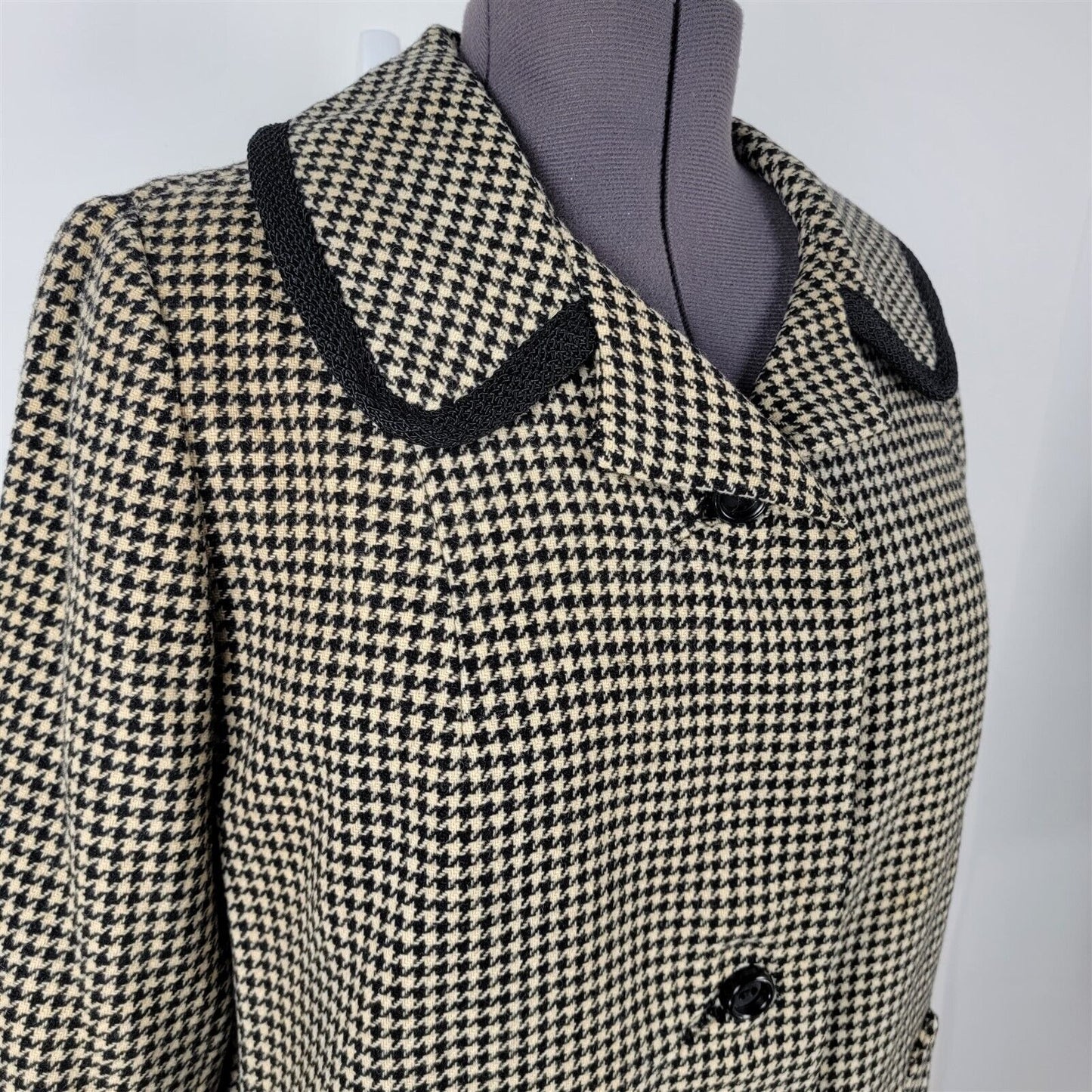 Vintage 1960s Black & Cream Wool 3/4 Length Coat Womens Size L