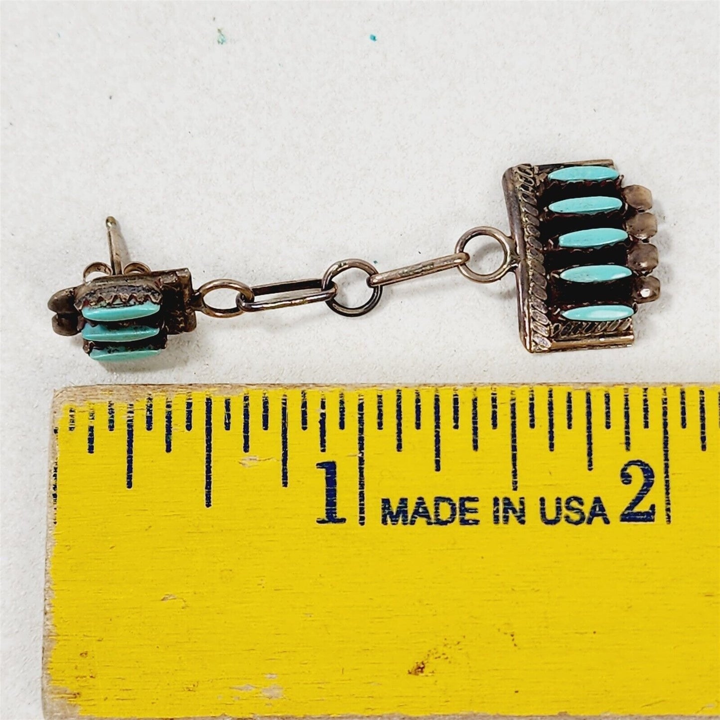 Vintage Native American Zuni Sterling Silver Turquoise Dangle Earrings