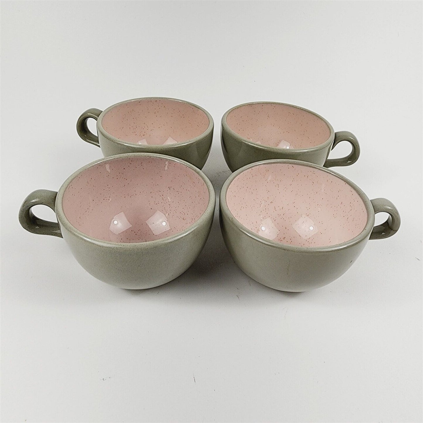 4 Vintage Harkerware Speckled Pink Gray Teacups Cups Mugs