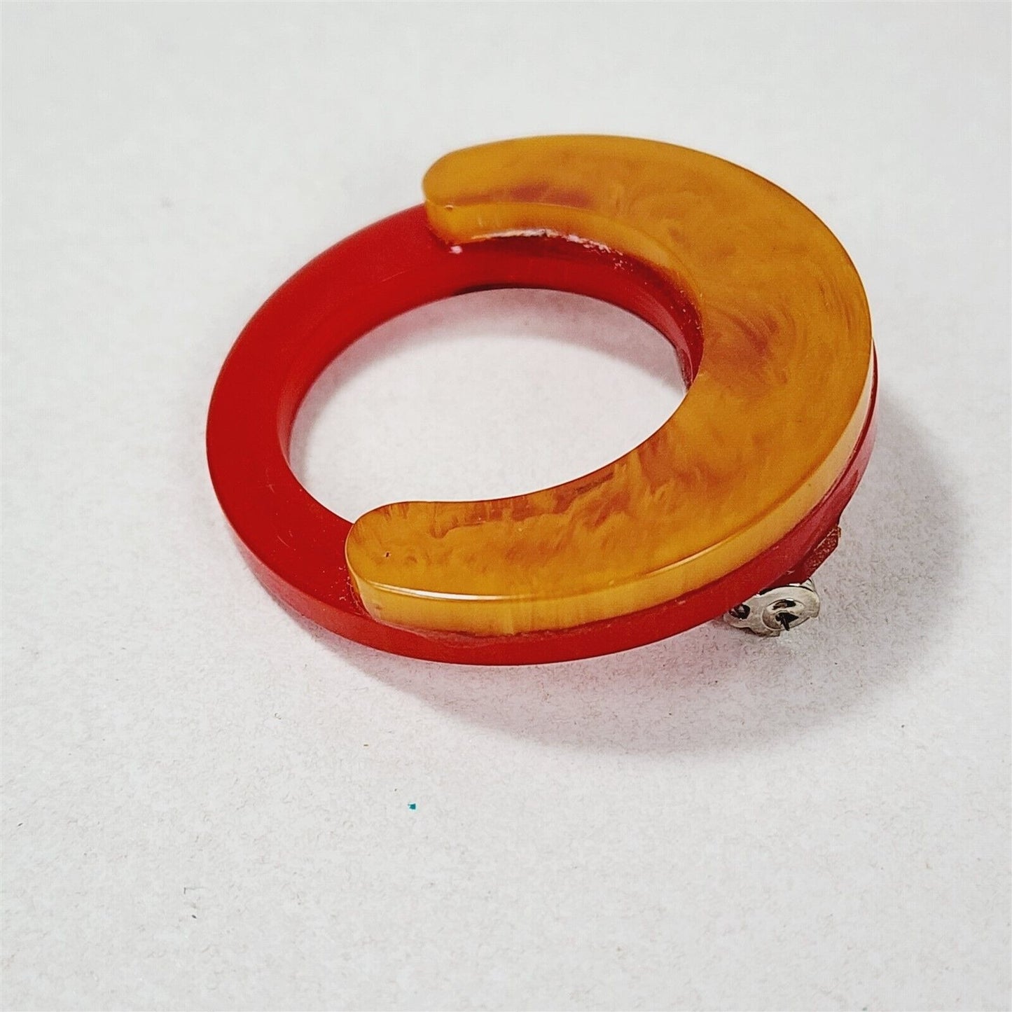 Vintage Yellow on Red Layered Catalin Bakelite Swirl Round Circle Brooch