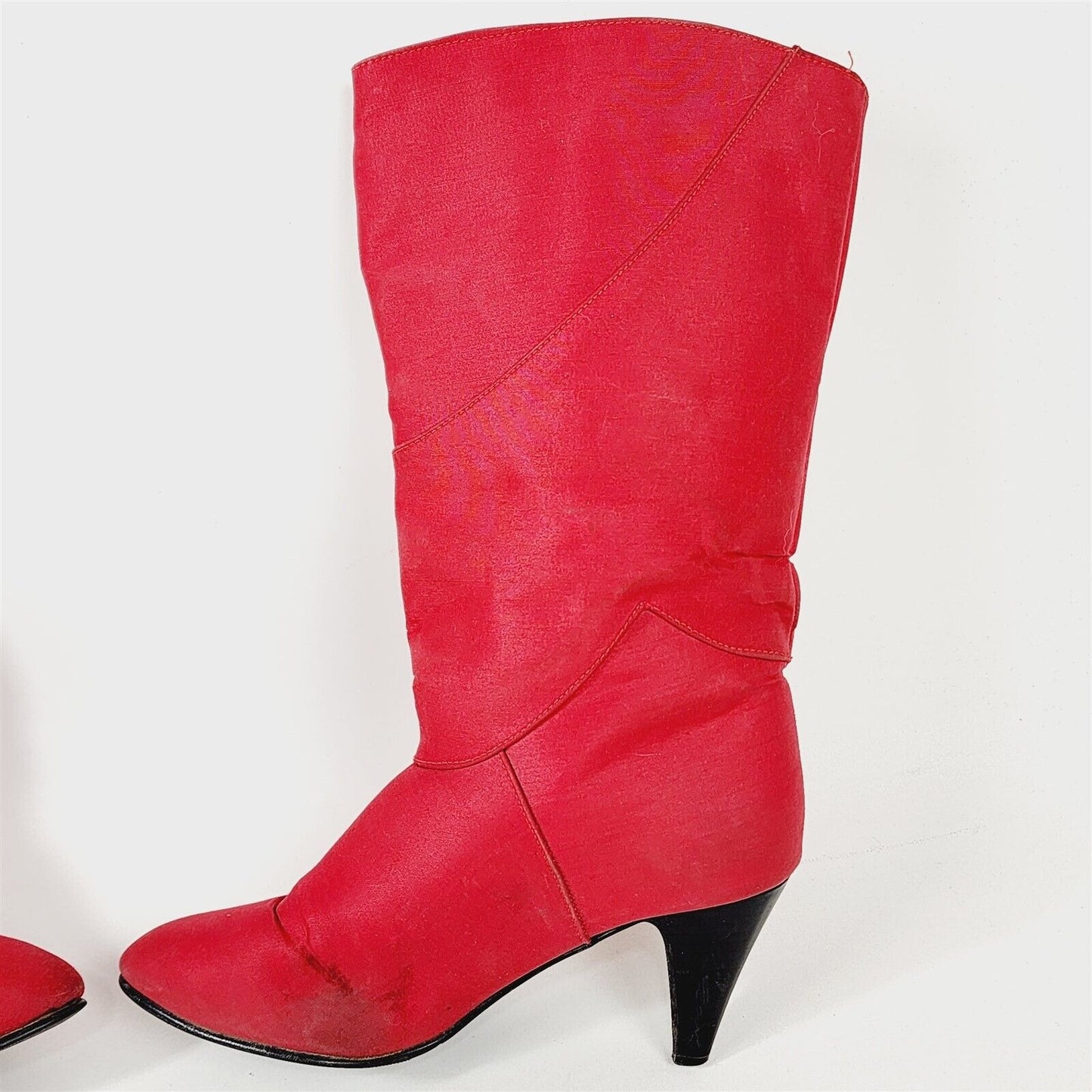 Vintage Hanna Red Canvas Mid Calf Heeled Boots Size 7