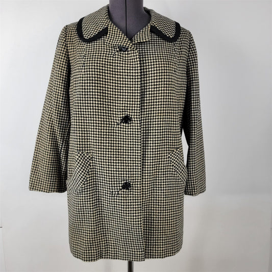 Vintage 1960s Black & Cream Wool 3/4 Length Coat Womens Size L