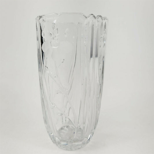 Vintage Floral Etched Frosted Crystal Vase 6.5"