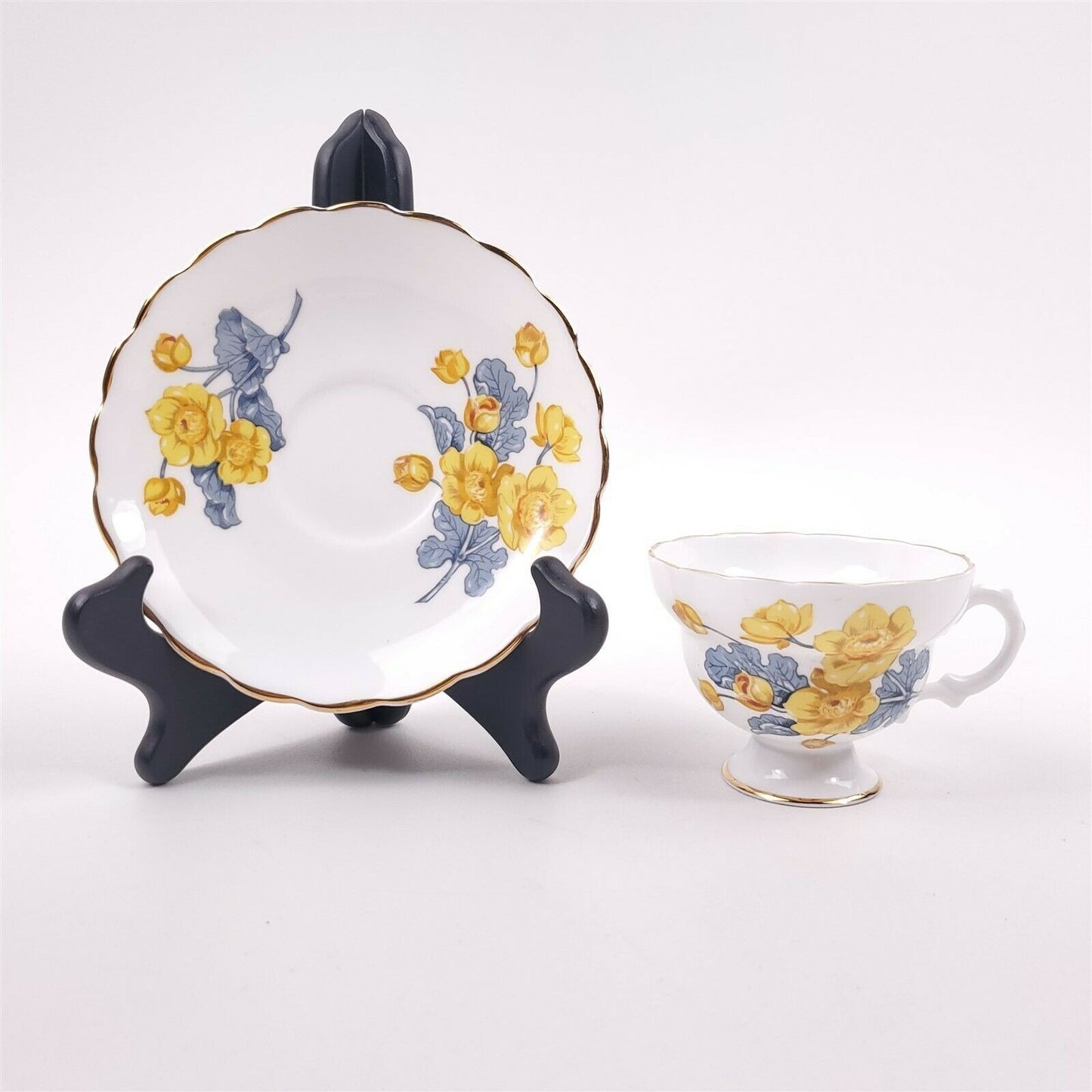 Rosina China England Bone Tea Cup & Saucer Yellow Flowers