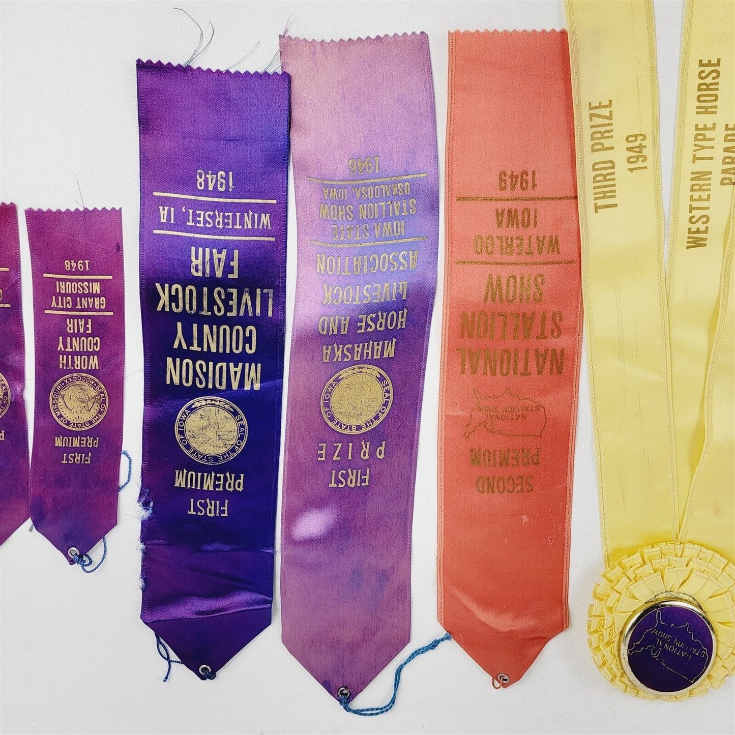 8 Vintage Waterloo Iowa Indiana Palomino Horse Parade Award Ribbons 1946-1950