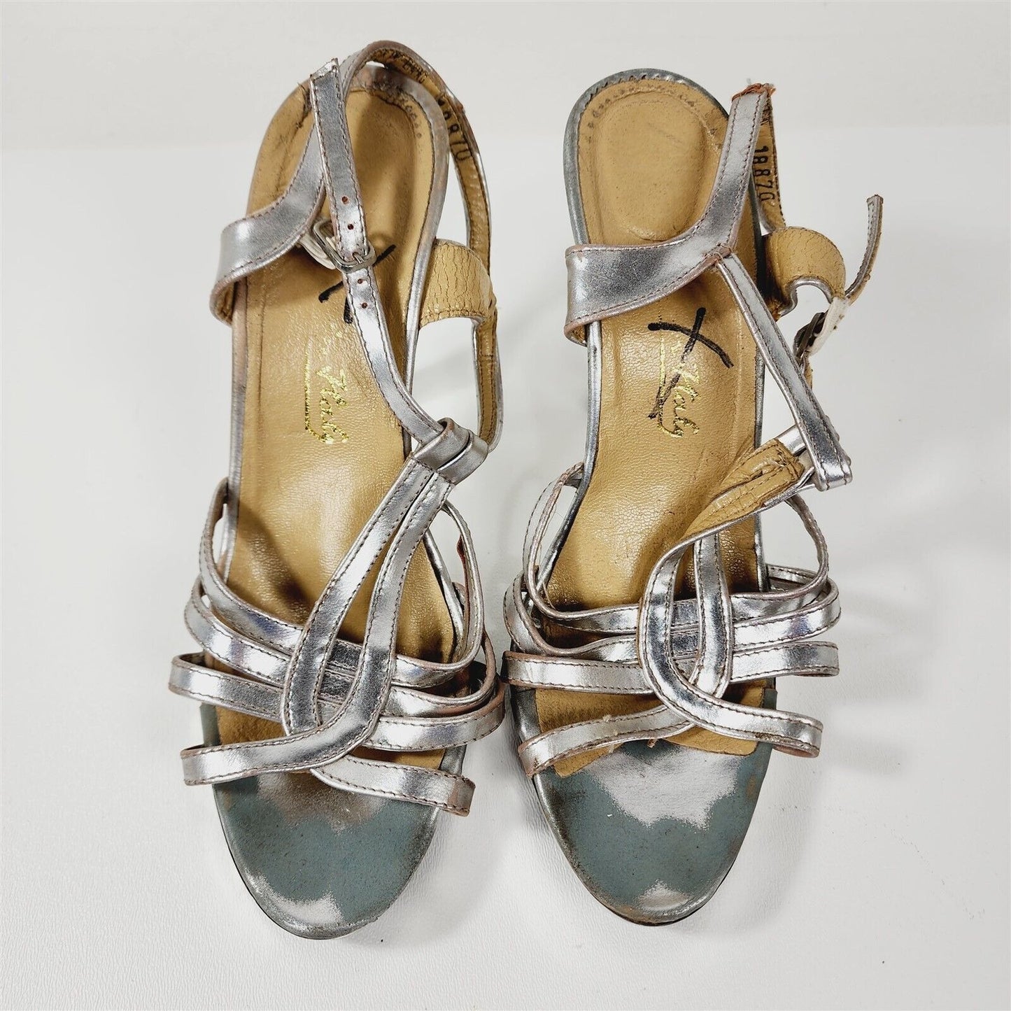 Vintage Chrome Silver Metallic Italy Strappy Heels Pumps Size 7.5