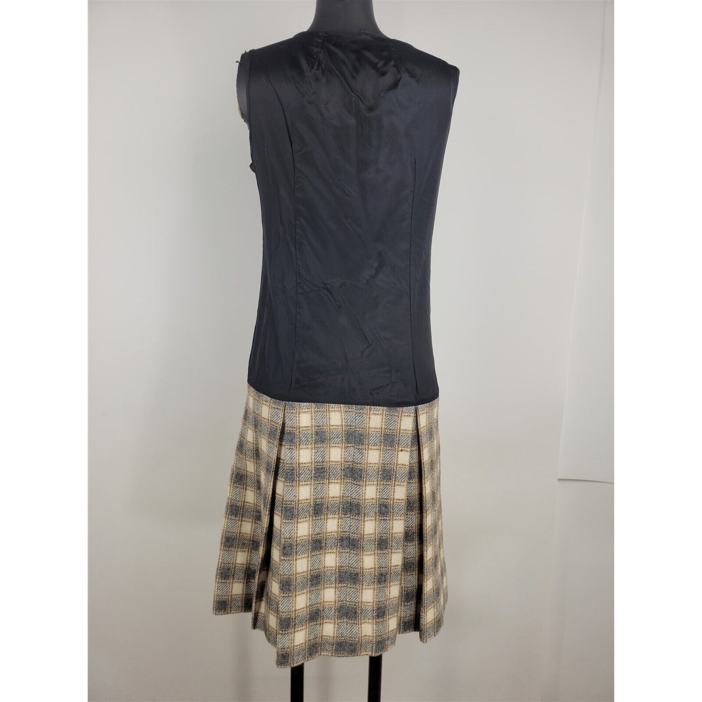 Vintage 1960s Pendleton 2 Piece Plaid Wool Gray & Cream Dress Womens Size S