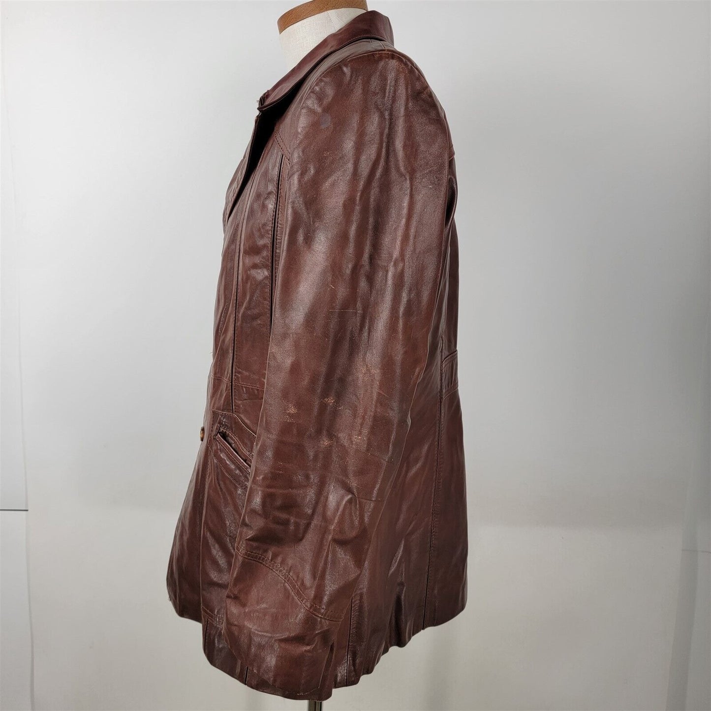 Vintage Bermans Brown Button Front Leather Jacket w/ Liner Mens Size 46