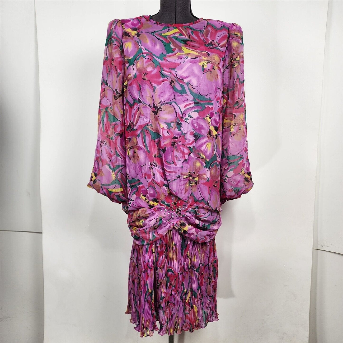 Vintage JoHanna York by Joan Davis Pink Abstract Floral 2 Piece Drop Waist Dress