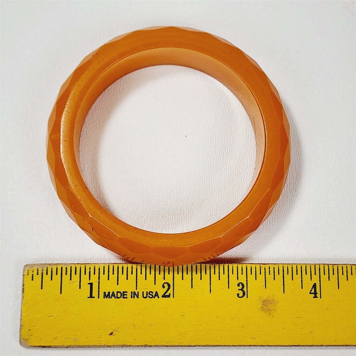 Vintage Butterscotch Bakelite Faceted Yellow Orange Bangle Bracelet 3/4"