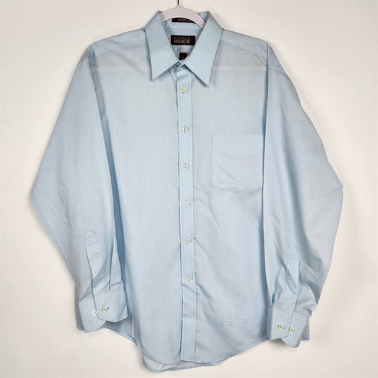 Vintage Austin Manor Light Blue Dress Shirt Satin Touch Mens Size 16 1/2 - 34