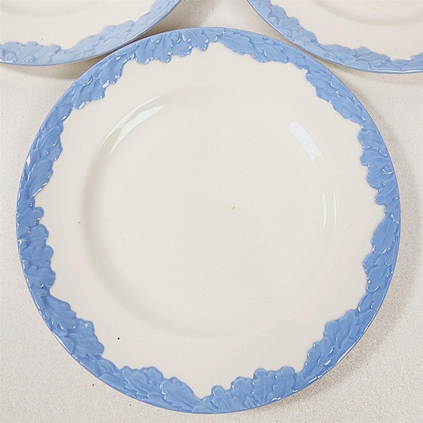 3 Vintage Johnson Bros English Oak White Blue Trim Bread & Butter Plates - 6.25"