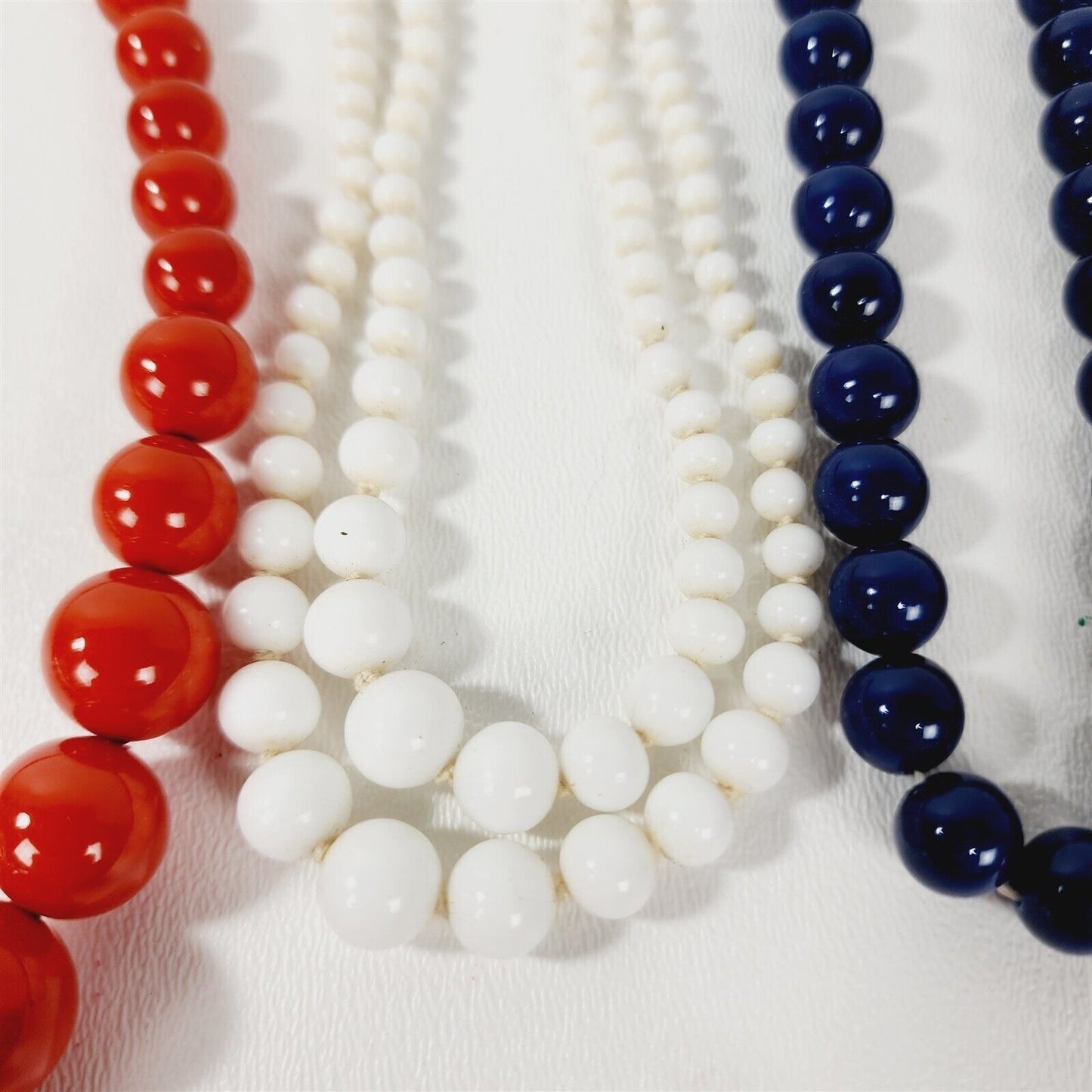 3 Vintage Beaded Retro Necklaces Orange White & Blue