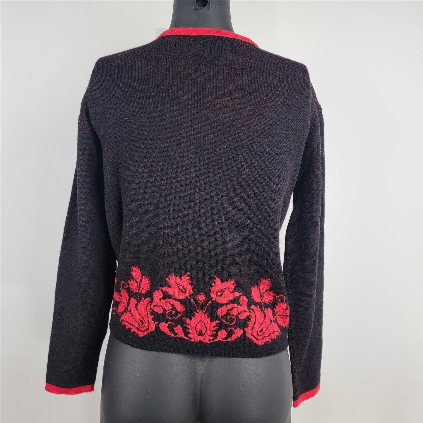 Vintage Koret of California Black & Red Cardigan Sweater Button Front Womens S