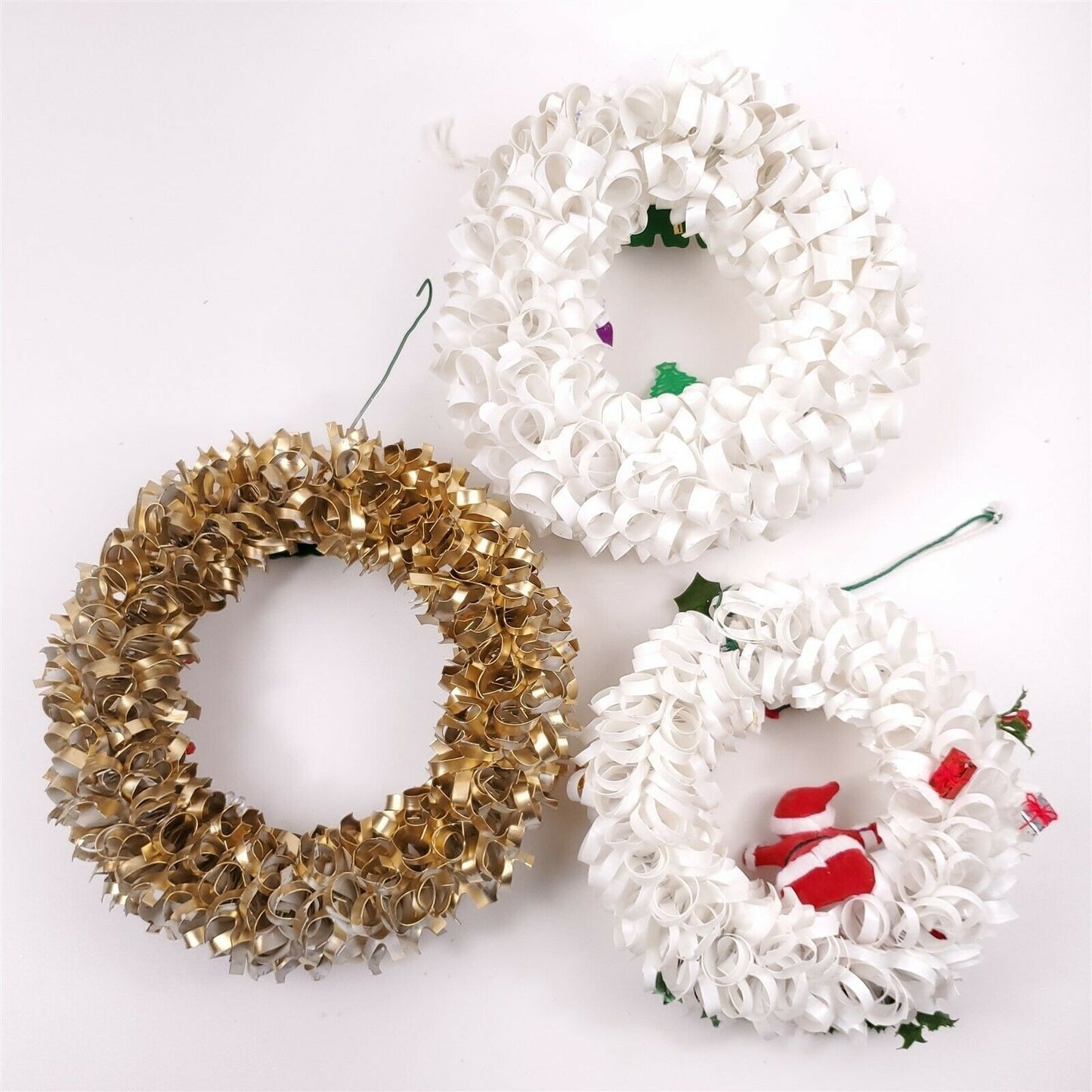 3 Vintage Handmade Christmas Wreaths Six Pack Rings Craft Santa Seasons Greeting