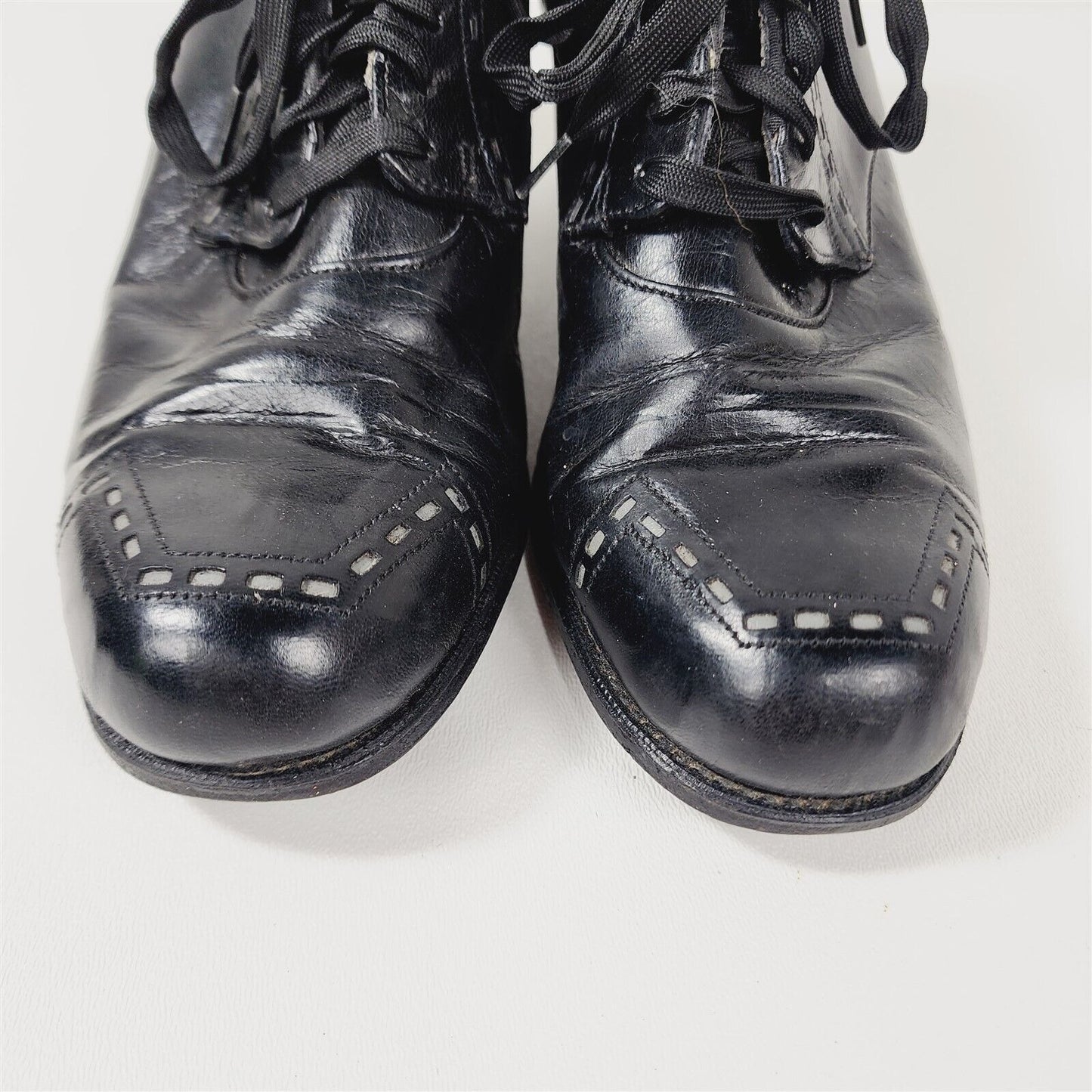 Vintage Barefoot Freedom Black Leather Lace Up Shoes Heels Womens Size 5 B