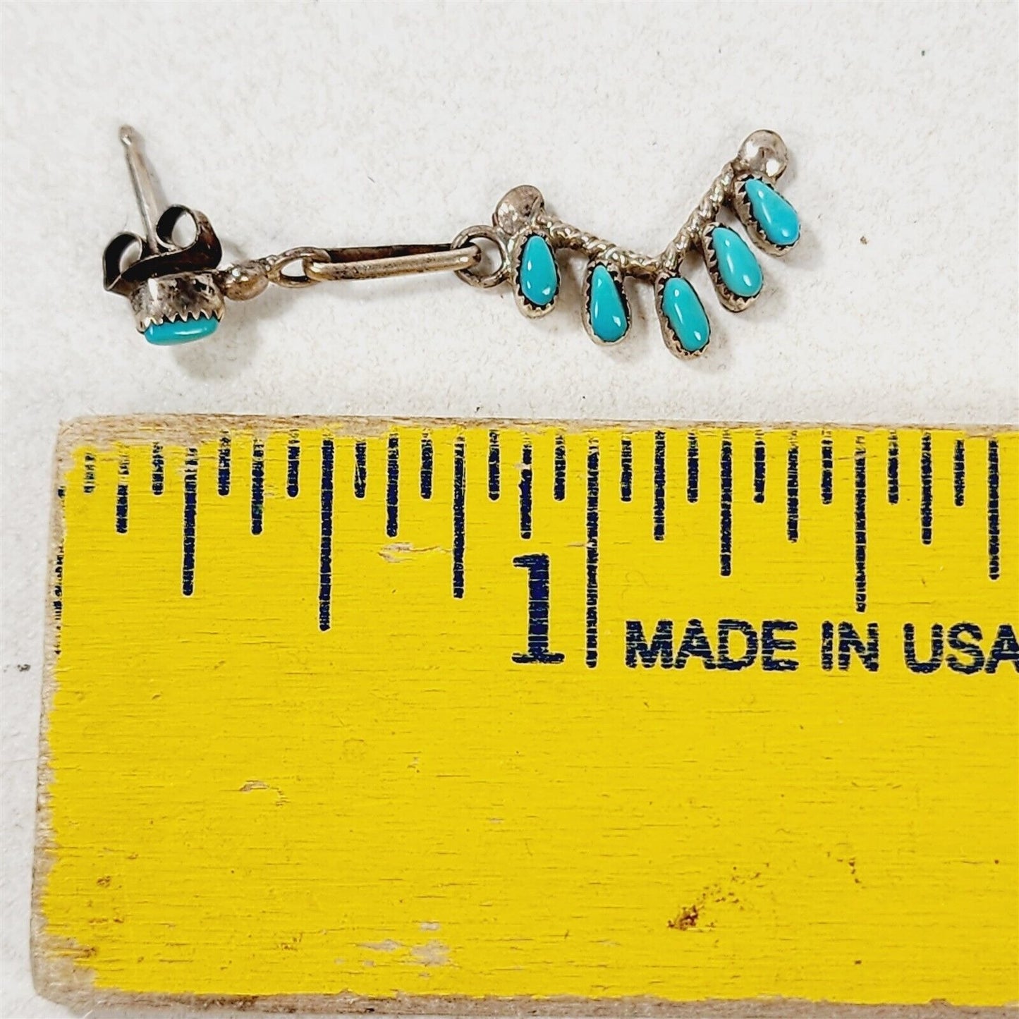 Vintage Native American Zuni Sterling Silver Turquoise Post Dangle Earrings