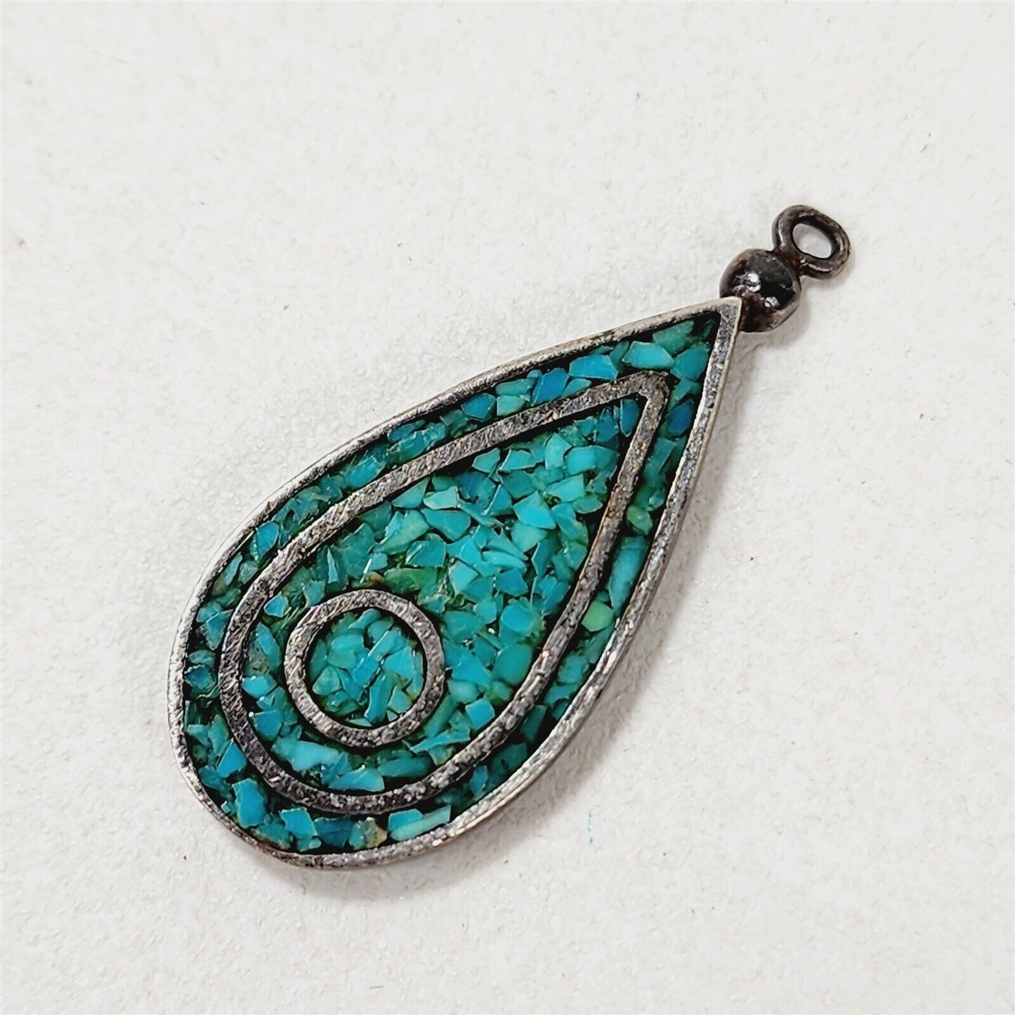 Vintage Sterling Silver Crushed Turquoise Teardrop Pendant