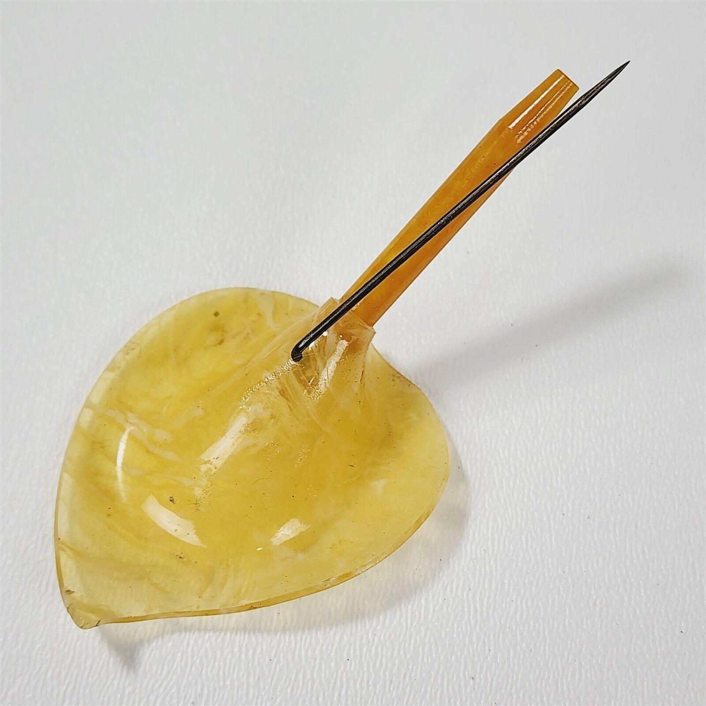 Vintage Yellow Swirl Celluloid Mourning Lilly Flower Stick Hat Pin