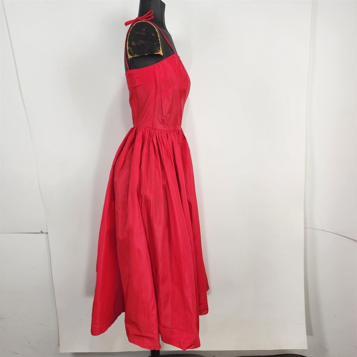 Vintage Red Taffeta Evening Gown Tie Strap Formal Dress