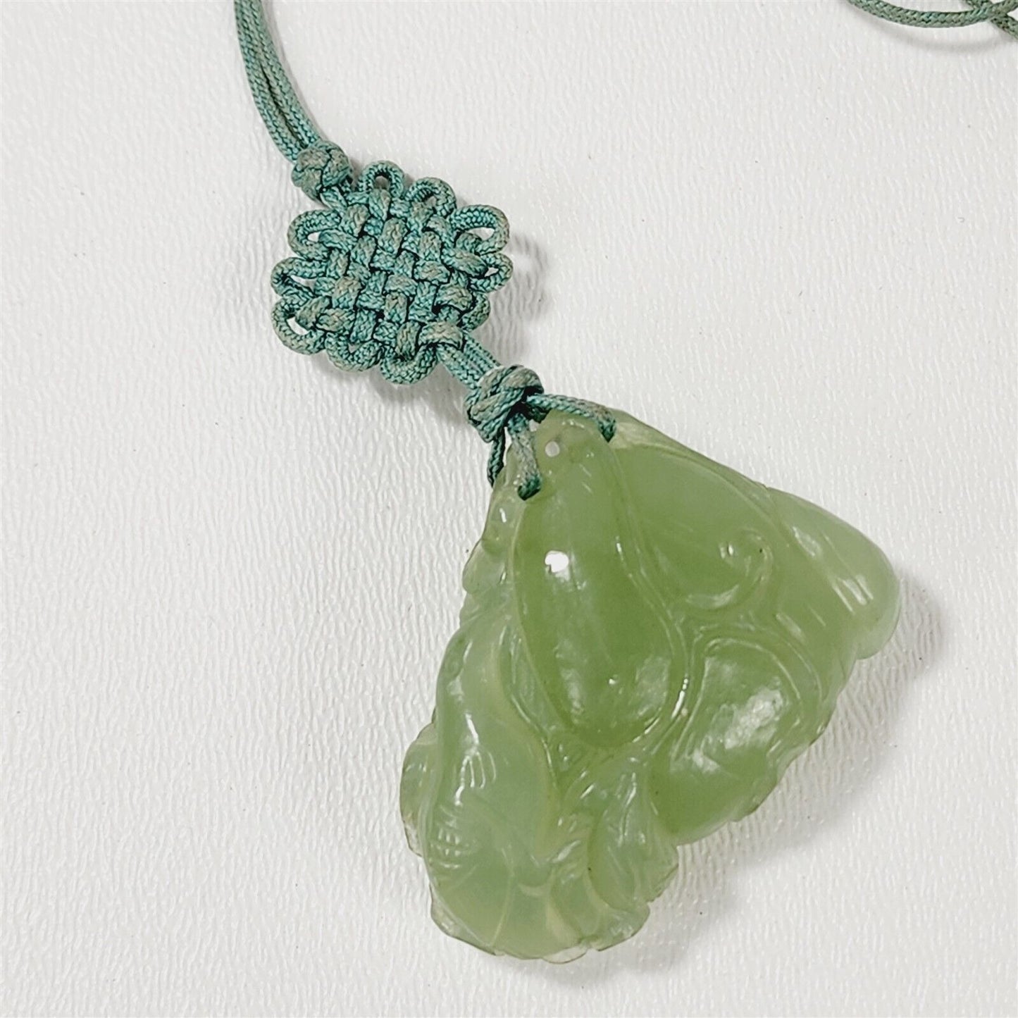 Vintage Carved Flower Jade Jadeite Blue Green Pendant Necklace - 30"