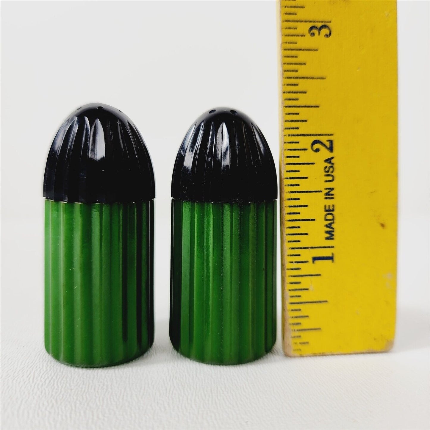 Vintage Bakelite Catalin MCM Retro Green Black Salt & Pepper Shakers - 2.25"