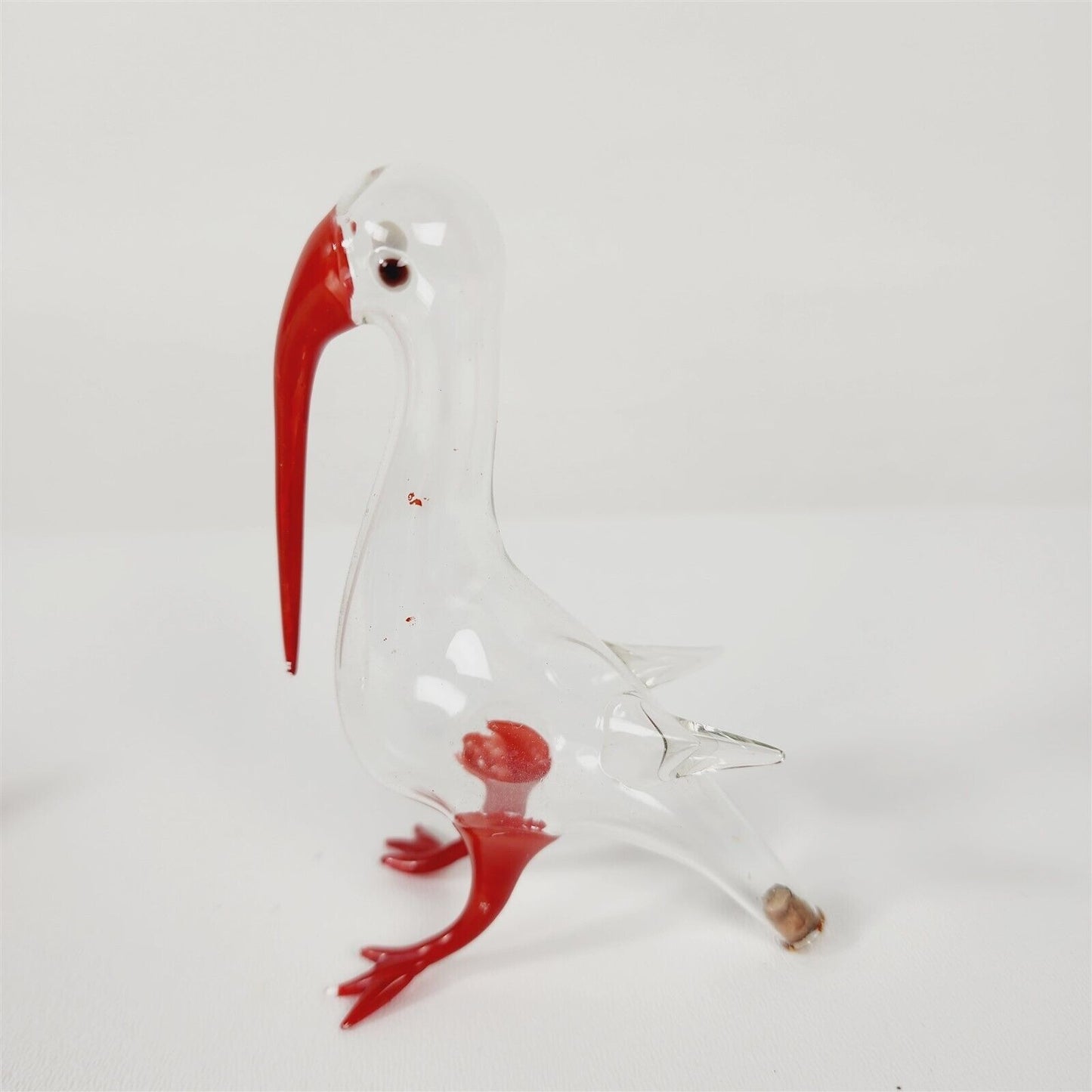 3 Vintage Glass Handmade Hand Blown Birds Clear Red - 2.5-4.5" tall