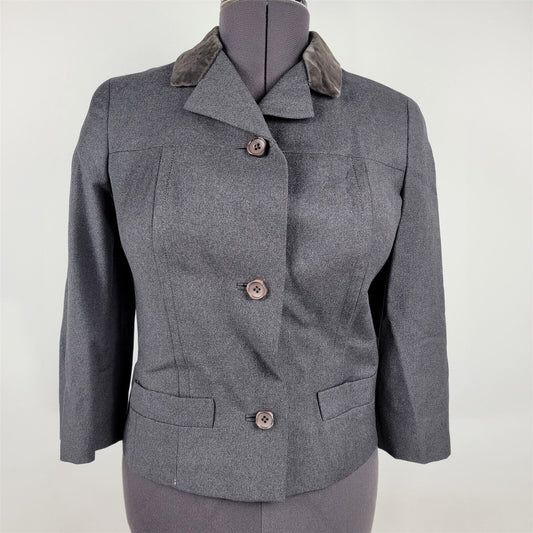 Vintage 1960s Koupy Gray Button Front Velvet Collar Jacket England Womens S/M