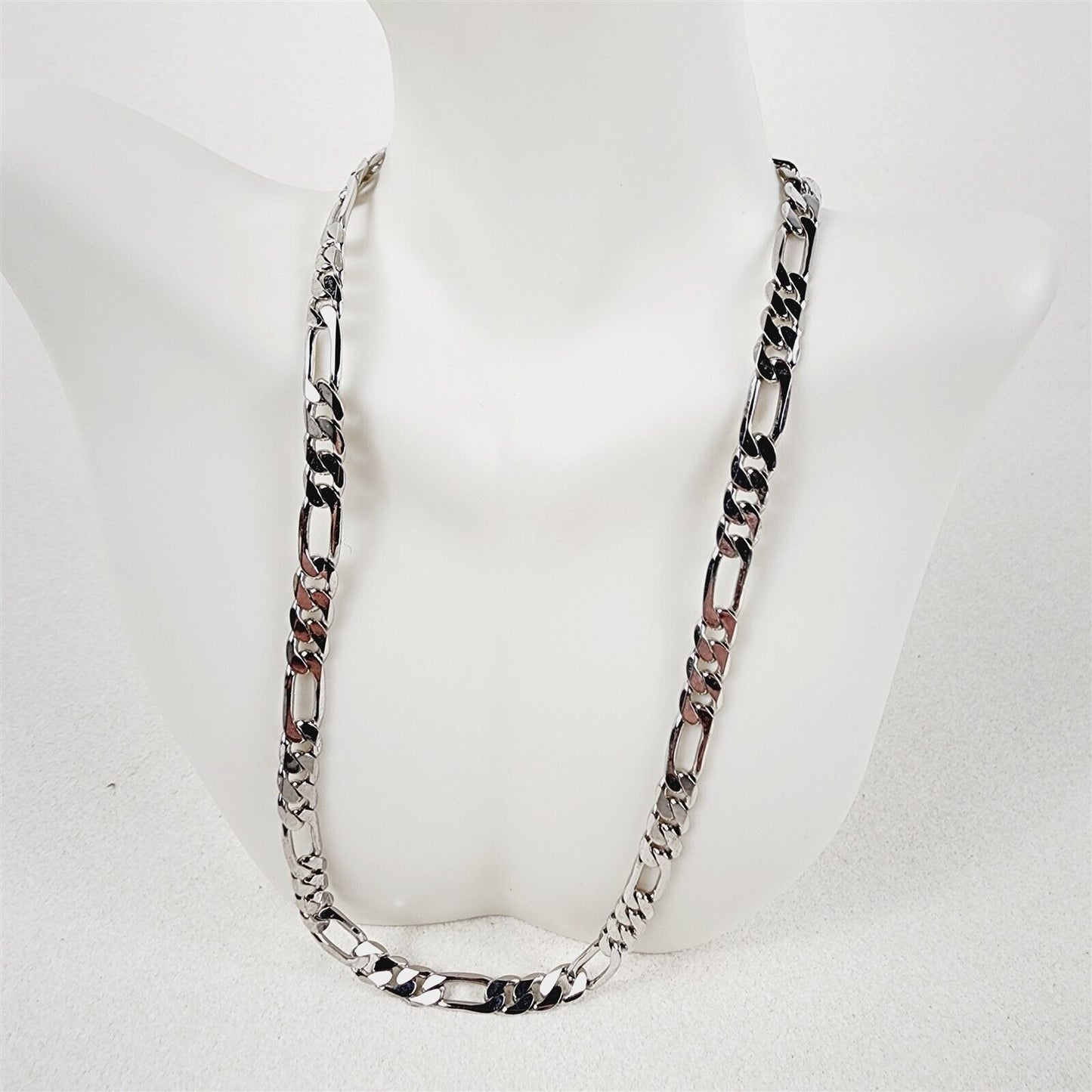 Rhodium Plated Necklace Bevelled Figaro Chain 6.25mm - 18"