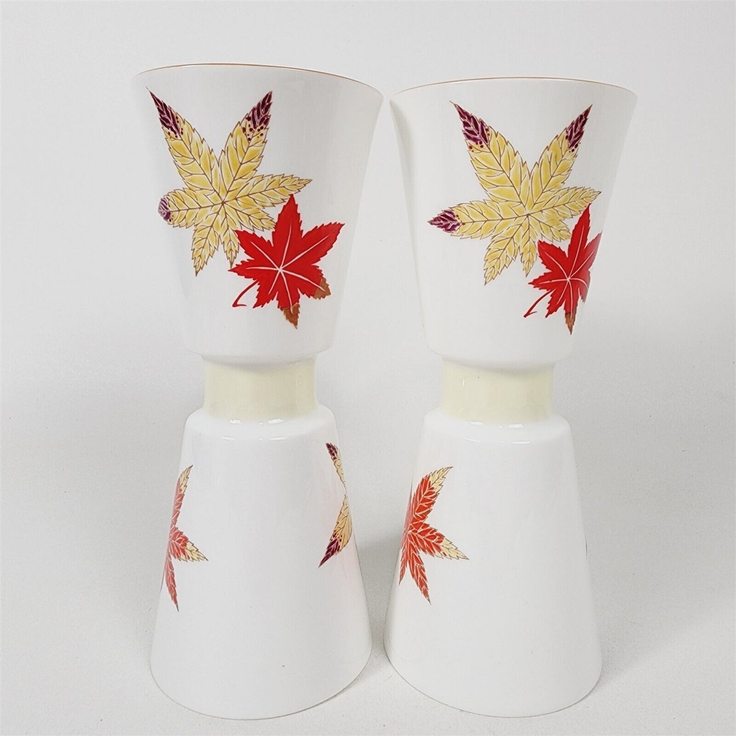 Pair of Vintage Noritake MCM Nippon Toki Kaisha Maple Leaf Vases Fall Autumn 9"