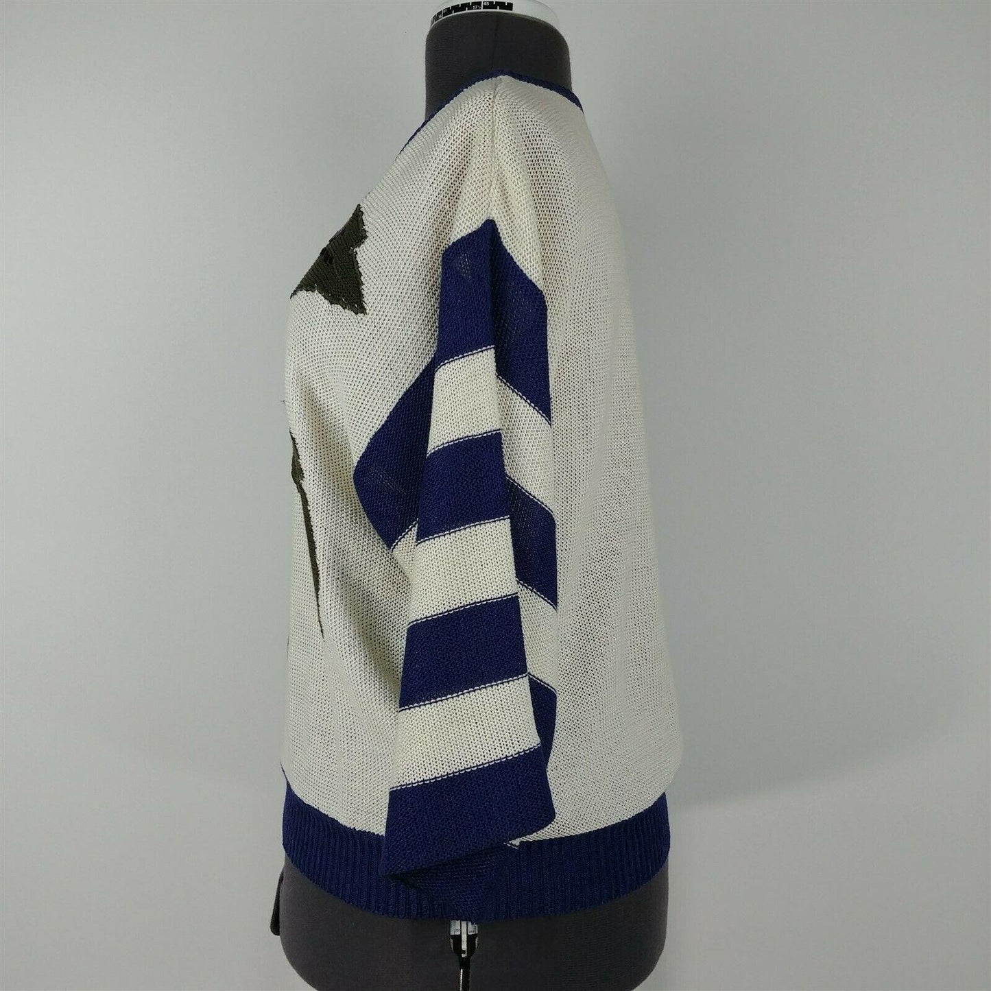 Palm Tree Vintage Blue Green White Striped Pullover Sweater Size 40