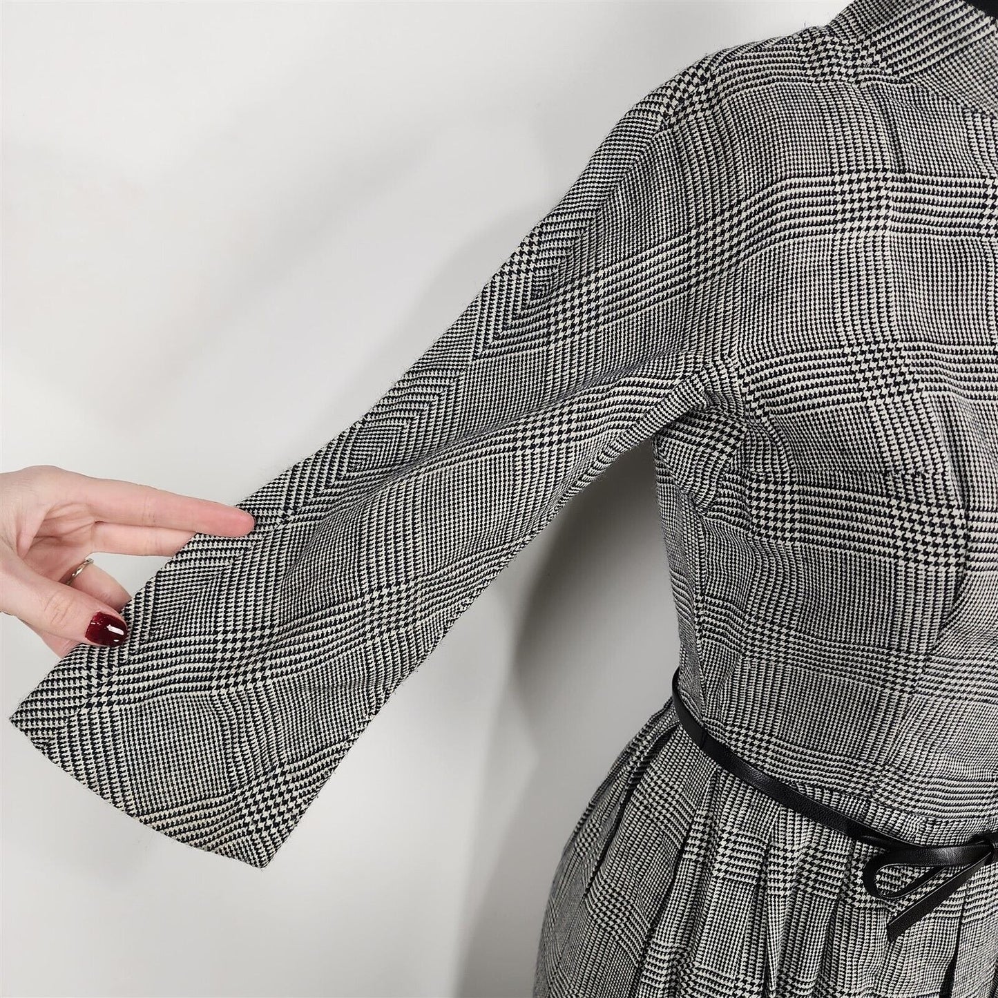 Vintage 1950s L'aiglon Black & White Houndstooth Plaid Dress - 22" Waist