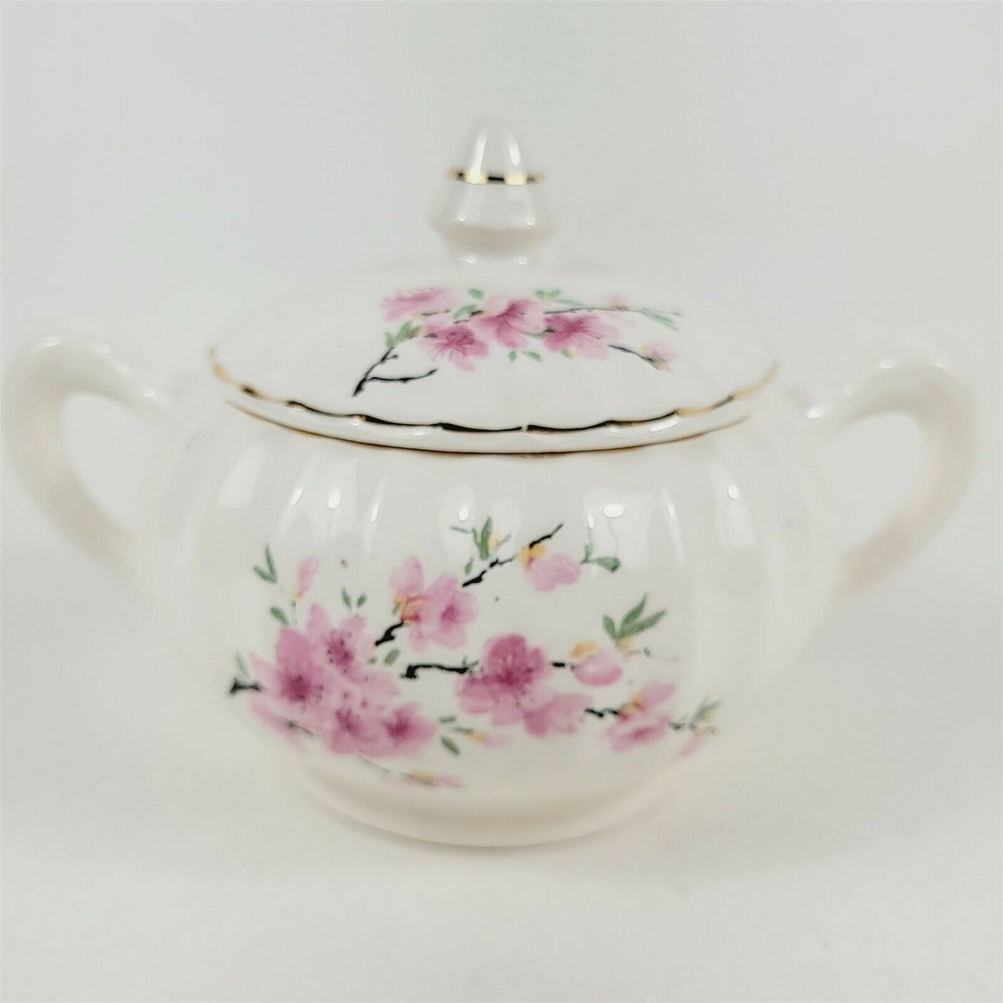 W.S. George Bolero Peach Blossom Sugar Bowl Gold Trim