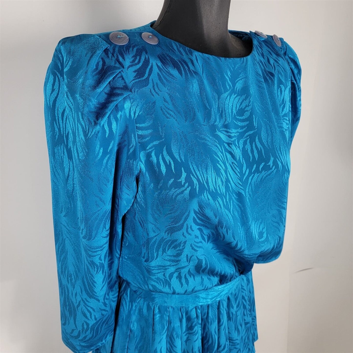 Vintage 80’s Nilani Embossed Blue Drop Waist Dress Womens Size 5/6