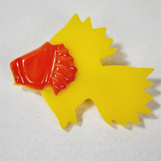 Vintage Yellow Orange Layered Bakelite Goldfish Fish Brooch - 3"