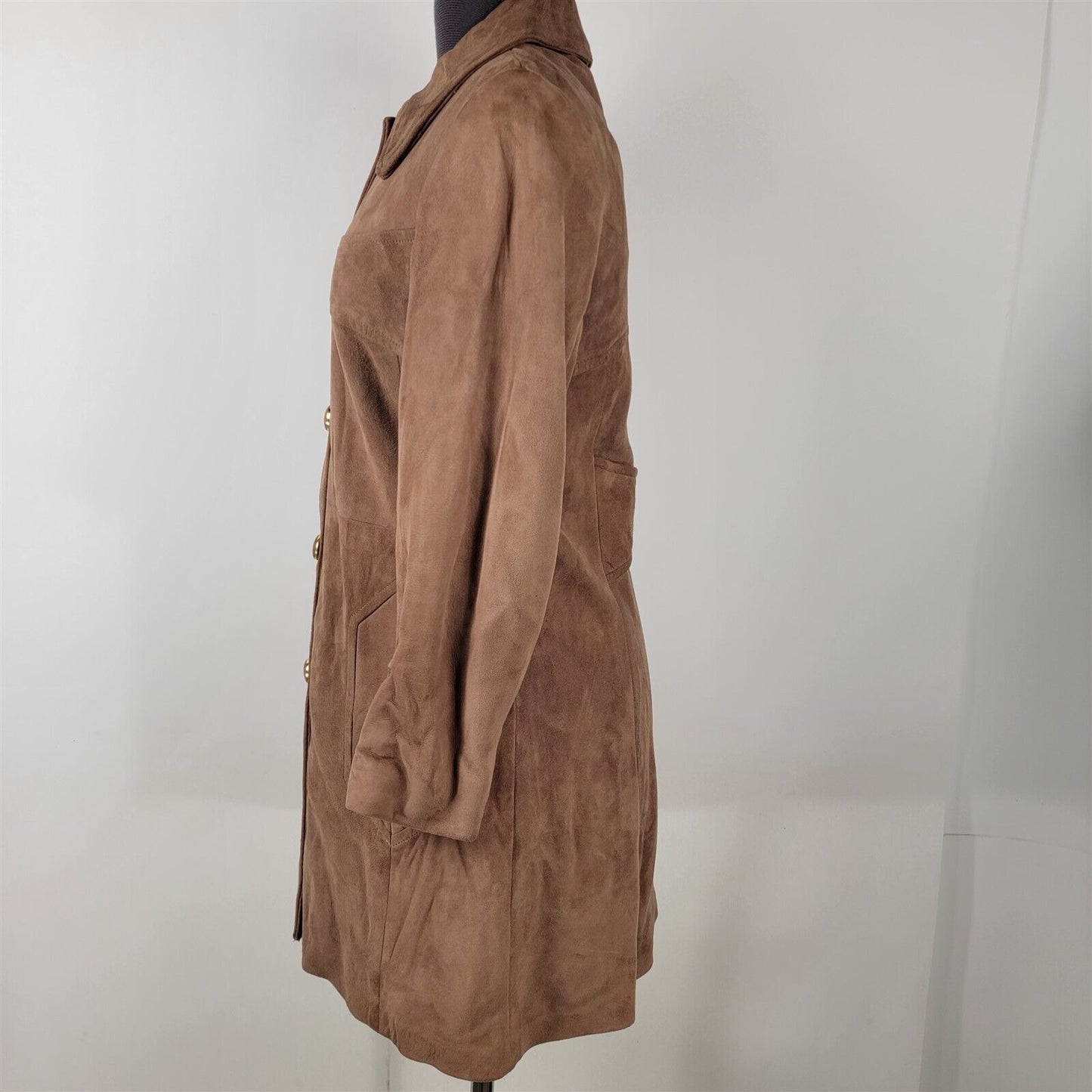 Vintage 1960s Lion Brown Soft Suede Mid Length Leather Jacket Womens Size 12