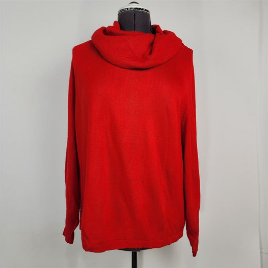 Vintage 1980s Priority One Red Cowl Neck Sweater Long Sleeve Womens Size 26/28