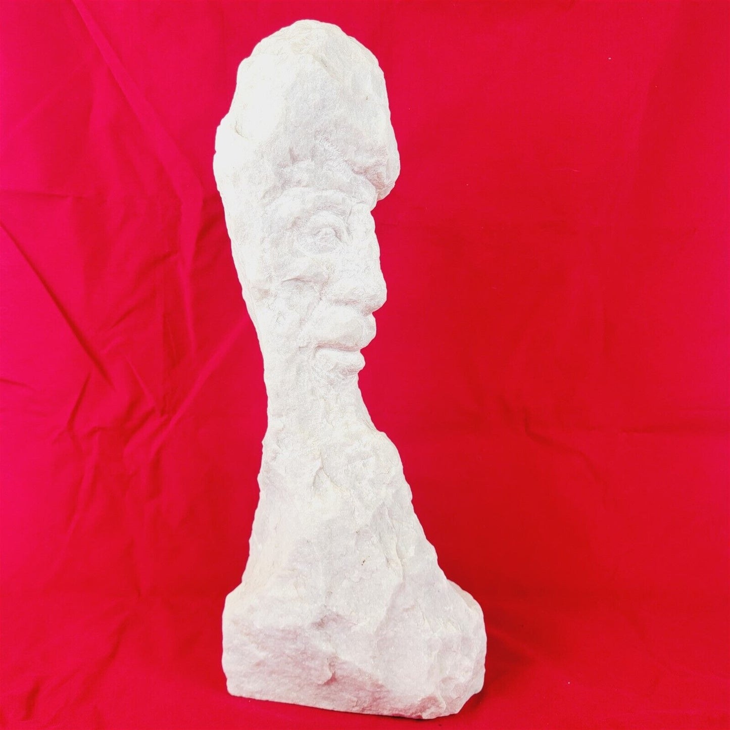 Eugene Guass Marble Sculpture Abstract Man's Face Head MCM 16" tall 1974