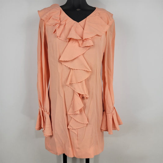 Vintage 1960s Parc Jrs Petites Peach Long Sleeve Ruffle Dress Womens M