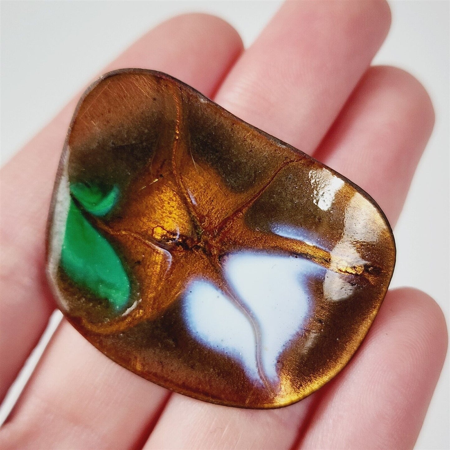 Vintage Copper Enamel Modernist MCM Abstract Brooch Pin